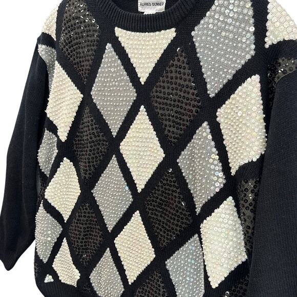 Alfred Dunner Vintage Sequin Black White Geometric Pattern Sweater Women 3XL - Picture 3 of 7